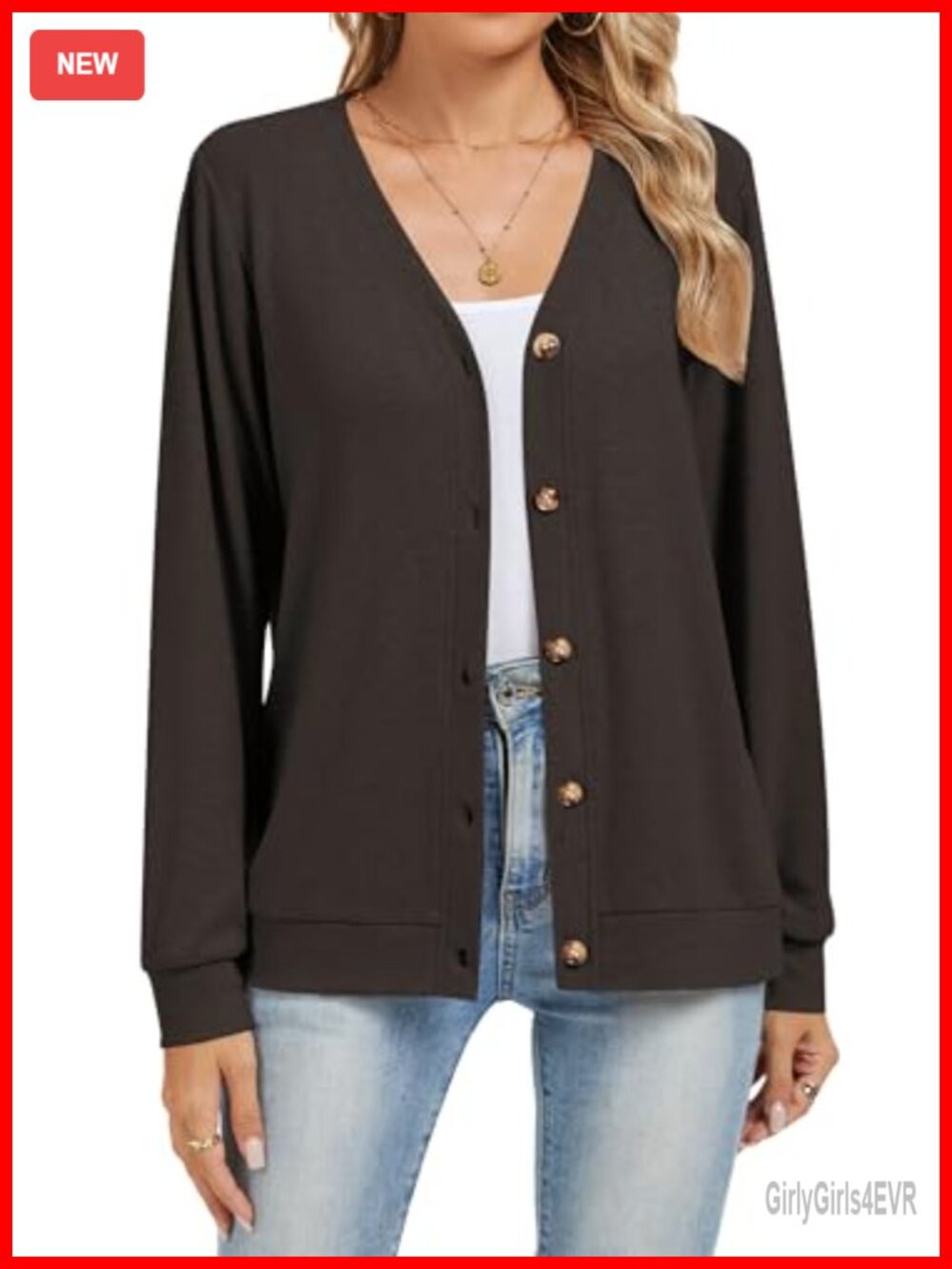Midweight Button Front Cardigan Sweater Long Sleeve V-Neck